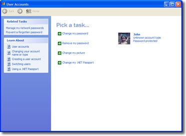 A picture of the User Accounts Control Panel applet