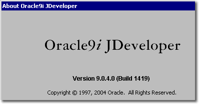 A picture of the Oracle JDeveloper 9.0.4 about box