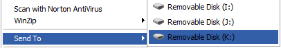 A picture of the Windows XP Send To sub-menu