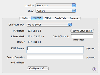 A picture of the AirPort network properties sheet