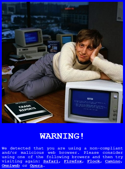 A picture of a young-looking Bill Gates learning on an old PC with a 'Crash Reports' binder on the desk