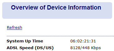 A picture of my router's status screen, showing my connection speed as 8 Mbps