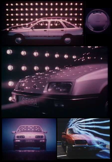 A montage of pictures showing the Ford Sierra in the wind tunnel at Cologne