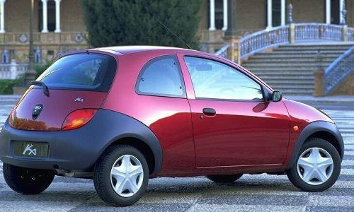 A picture of the rear of a red Ford Ka