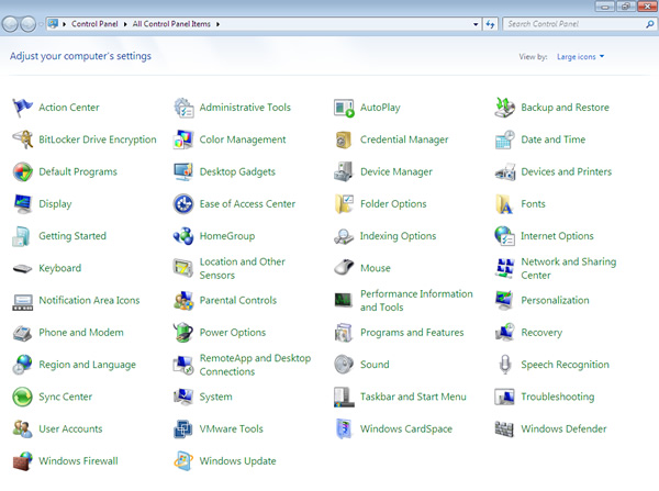 The Windows 7 Control Panel: a lot of stuff