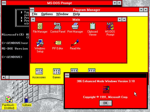 A picture of Windows 3.11 with the Hot Dog theme